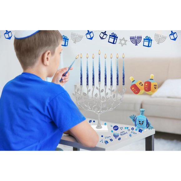 Hanukkah Multi Blue Hued Frosted Deluxe Tapered Chanukah Candles - Picture 5 of 5